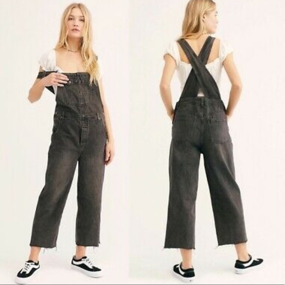 Free People Pants - 🆕FREE PEOPLE Black Boyfriend Raw Hem Overalls